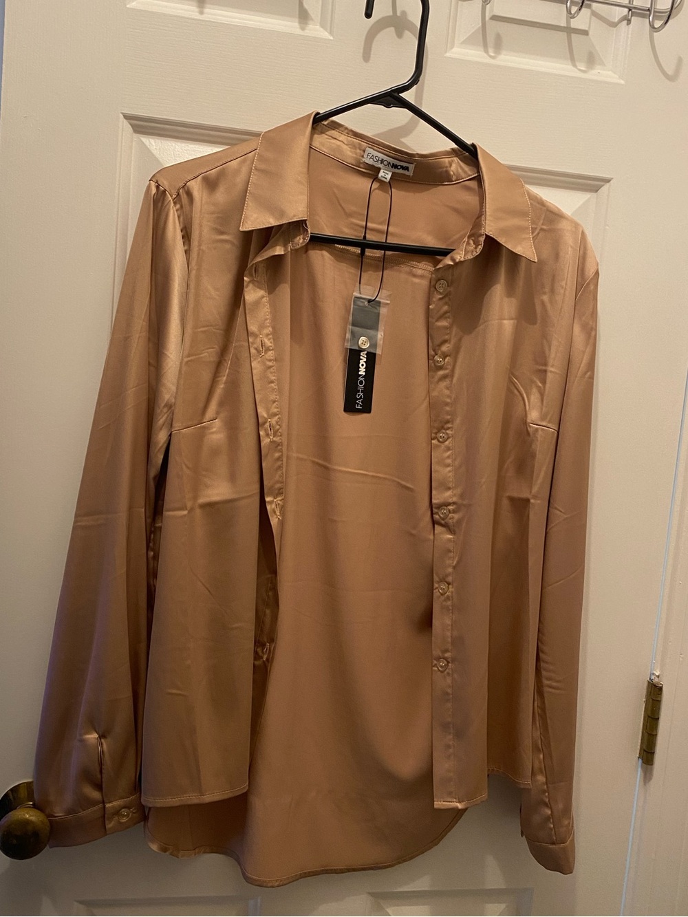 Fashion Nova Taupe Smooth Tailor Button-Down Top
